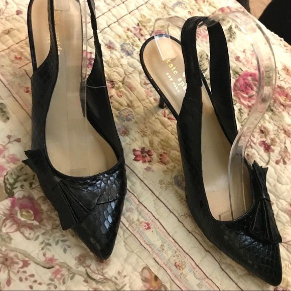 NWT $120 kate spade | Slingback Leather Heels With Bows in Black | Size 8B - Picture 2 of 14